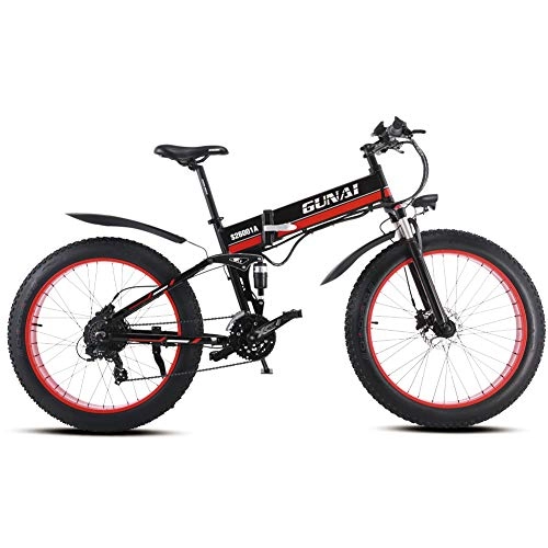 Electric Bike : HUAEAST Electric Bike, 26 Inches Folding Fat Tire Snow Bike with 12Ah Li-Battery21 Speed Beach Cruis Mountain E-bike For Men Women