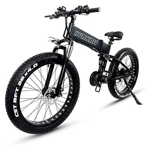 Electric Bike : HUAKAII Fat Tire Ebike 1000W 48V 13ah Electric Mountain Bike, 26" Folding E-Bike (black)