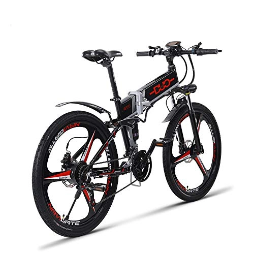 Electric Bike : HUARLE Electric Bike, Folding Mountain Bike Commuter Bike with 48V Removable Lithium Battery, Shimano 21 Speed and 3 Working Modes