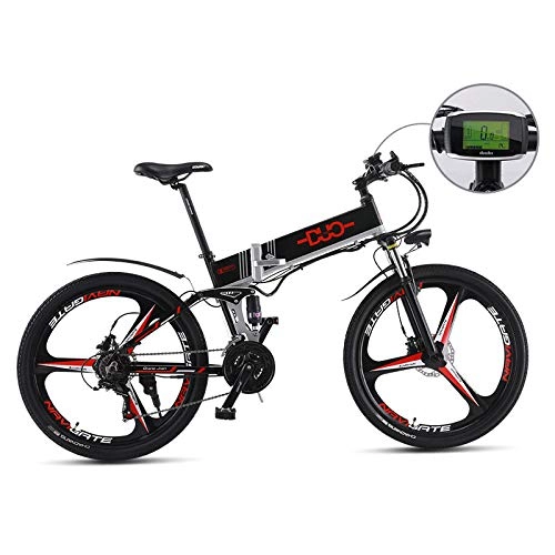 Electric Bike : HUARLE Electric Mountain Bike, 26 Inch Folding E-bike with 3 Spokes Integrated Wheel, Disc Brake and Shimano 21 Speed Gear