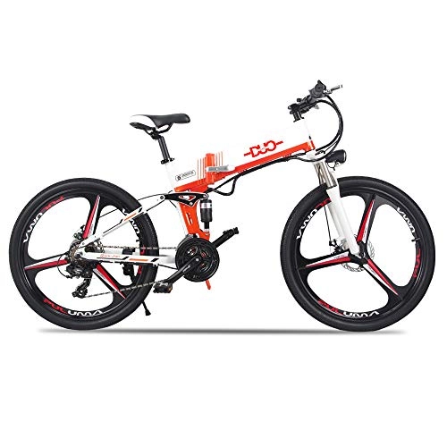 Electric Bike : HUARLE Electric Mountain Bike, 26 Inch Mens Folding City Bike with 3 Working Modes and LCD Display(White)