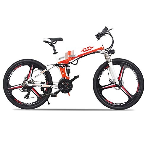 Electric Bike : HUARLE Folding Electric Bike, 26 Inch Mountain Bike with Removable Lithium Battery and LCD Display White