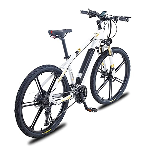 Electric Bike : HULLSI Electric Bike, Aluminum Alloy Frame for Adults Mountain Bike with 350W Motor, 36V / 10Ah Removable Battery, 27 Speed Gears, Double Disc Brakes, White, 26 inch