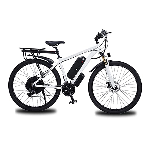 Electric Bike : HULLSI Electric Mountain Bike, Aluminum Alloy Frame 29" E-MTB Bicycle 1000W with Removable Lithium-Ion Battery 48V 13A for Men, 21Speed Gears, Double Disc Brakes, White, 29 inch