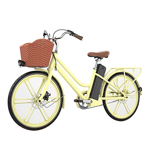 Electric Bike : HWOEK 24'' Electric Bicycle, Electric Mountain Bike for Adult Female / Male 250W 36V 10AH Large Capacity Lithium-Ion Battery Dual Disc Brakes, Beige