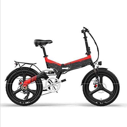Electric Bike : HWOEK Adult Electric Folding Bicycle, 20'' City Mountain Ebike 48V Removable Battery with Anti-Theft System Dual Disc Brakes Double Front And Rear Suspension Unisex, Red, 10.4AH