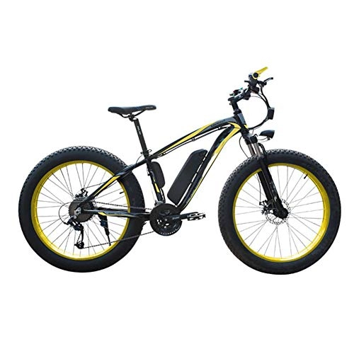 Electric Bike : HWOEK Adult Snow Electric Bicycle, 4.0 Fat Tire Electric Bicycle Professional 27 Speed Disc Brake 48V15AH Lithium Battery Suitable for 160-190 Cm Unisex, black yellow, 36V10AH350W