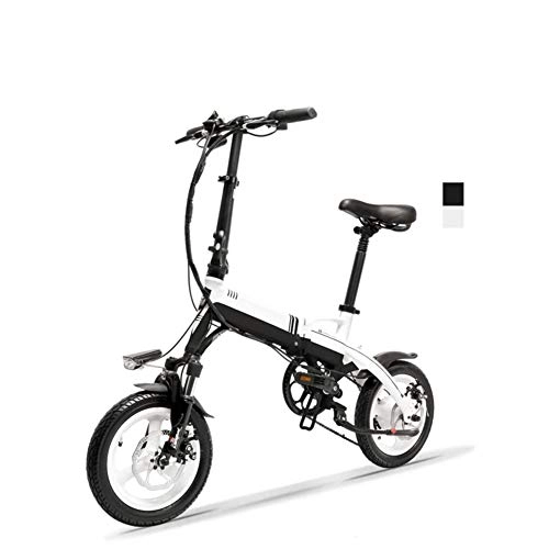 Electric Bike : HWOEK Adults Folding Electric Bike, Double Shock 14 Inch Mini City Ebike Aluminum Alloy Frame Dual Disc Brakes 6 Speed with With Car Basket, White