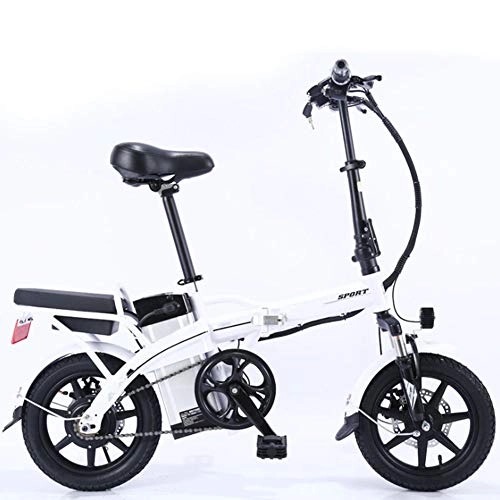 Electric Bike : HWOEK Adults Folding Electric Bike, with 350W Motor 14 Inches Pedal Assist E-Bike Dual Disc Brakes Removable Battery with Mobile Phone Stand Urban Commuter Electric Bike, White, 16A