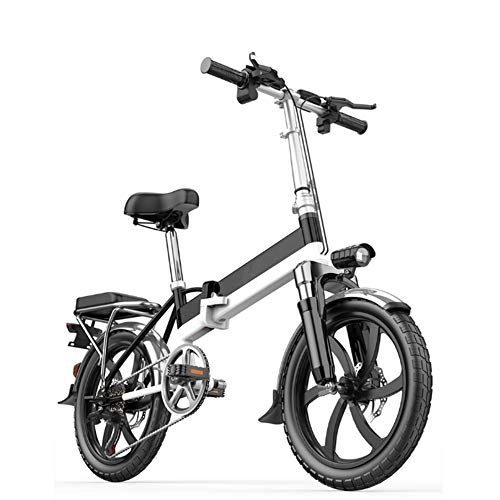 Electric Bike : HWOEK City Folding Electric Bike, 350W Motor 48V Removable Battery 20 Inch Adults Commute Ebike Dual Disc Brakes 7 Speed Transmission Gears with Rear Seat, 12AH