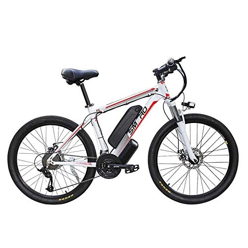 Electric Bike : HWOEK Electric Bike for Adults, 26" Mountain Electric Bike 350W Motor Removable 48V / 10Ah Battery Urban Commuter E-bike 21 Speed Dual Disc Brakes, white red