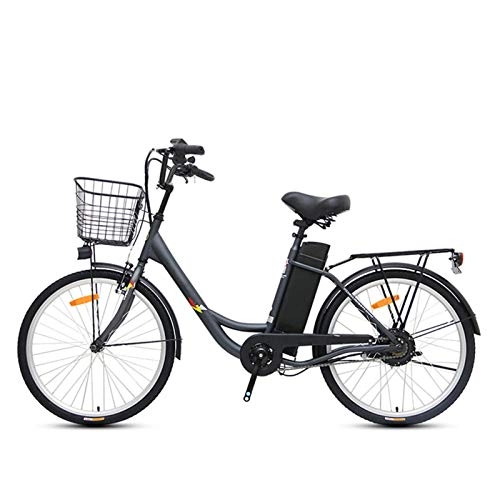 Electric Bike : HWOEK Electric Bikes for Adults, 24 Inch Electric Bicycle 250W 36V 10Ah Removable Lithium Battery City Bike Suitable for 155-185cm People with Basket, Black