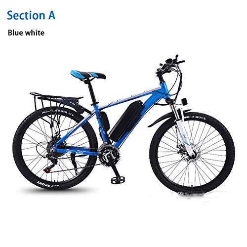 Electric Bike : HWOEK Electric Off-Road Bike, 350W Motor 26" Adult Electric Mountain Bike with Removable 36V 8 / 10 / 13AH Lithium-Ion Battery 27 Speed Dual Disc Brakes with Rear Seat Unisex, white blue, B 36V10AH