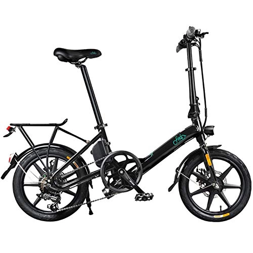 Electric Bike : HWOEK Folding Electric Bike for Adults, 16 inch Mini Electric Bike 6 Speed 250W Motor Dual Disc Brakes Commute Ebike, Black, 7.5AH
