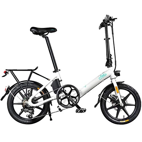 Electric Bike : HWOEK Folding Electric Bike for Adults, 16 inch Mini Electric Bike 6 Speed 250W Motor Dual Disc Brakes Commute Ebike, White, 10.5AH
