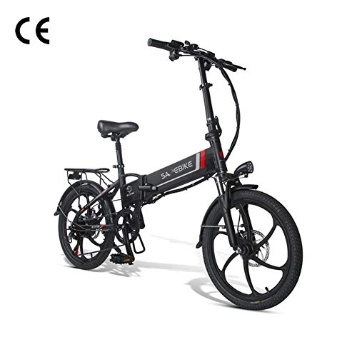 Electric Bike : HWOEK Folding Electric Bike for Adults, 20" Electric Bicycle Commute Ebike with 350W Motor 48V 10.4Ah Battery Professional 7 Speed Transmission Gears, Black