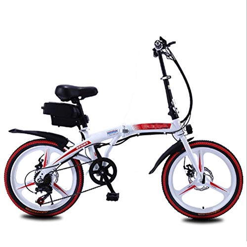 Electric Bike : HWOEK Folding Electric Bike for Adults, 250W Motor 20'' Eco-Friendly Electric Bicycle with Removable 36V 8AH / 10 AH Lithium-Ion Battery 7 Speed Shifter Disc Brake, white red, 8AH