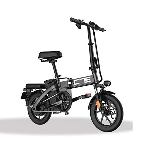 Electric Bike : HWOEK Folding Electric Bike for Adults, 350W Motor 14 inch Urban Commuter E-bike, Max Speed 25km / h Super Lightweight 350W / 48V Removable Charging Lithium Battery, Black, 110km