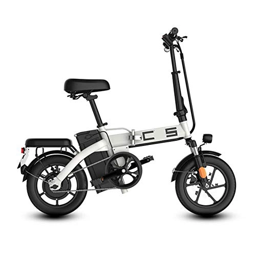 Electric Bike : HWOEK Folding Electric Bike for Adults, 350W Motor 14 inch Urban Commuter E-bike, Max Speed 25km / h Super Lightweight 350W / 48V Removable Charging Lithium Battery, White, 110km