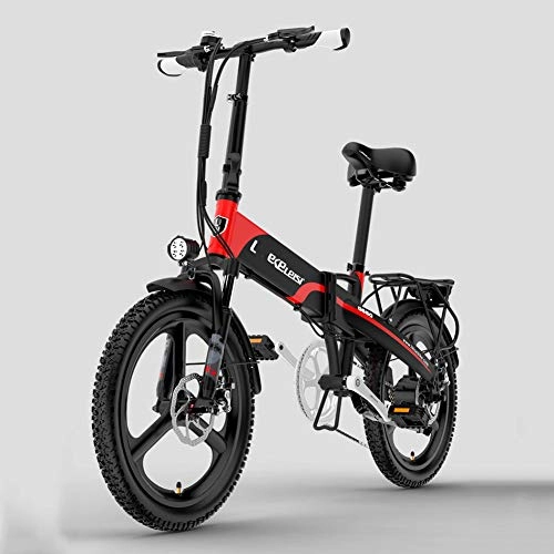 Electric Bike : HWOEK Folding Electric Bike for Adults, 400W Motor 20 inch Urban Commuter E-bike Removable Battery 7 Speed Dual Disc brakes, Red, 10.4Ah