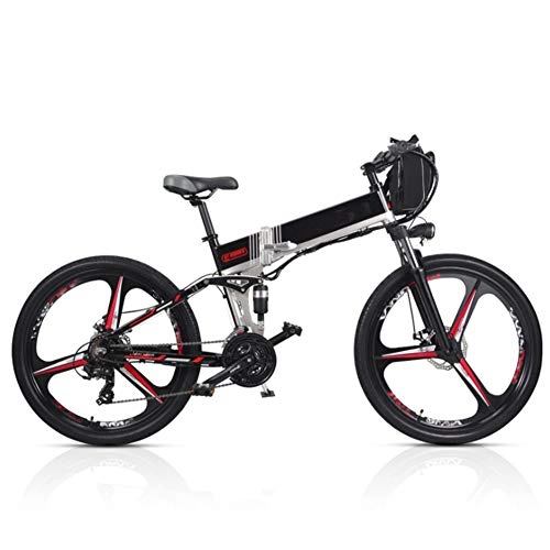 Electric Bike : HWOEK Folding Electric Mountain Bike, 350W Motor 26''Commute Traveling Adult Electric Bicycle 48V Removable Battery Optional Dual Battery Style Up To 180KM Battery Life, Black, B Dual battery