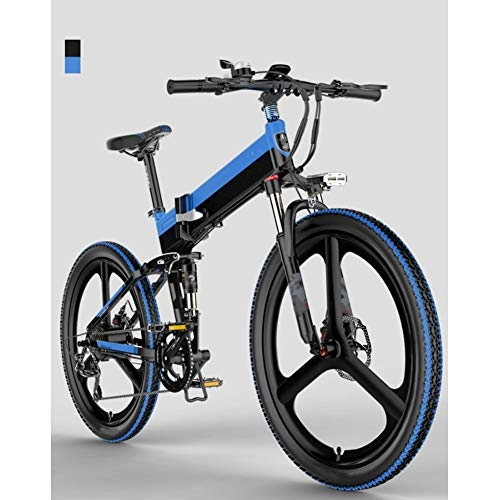 Electric Bike : HWOEK Folding Mountain Electric Bike, 400W Motor 26 Inches Adults City Travel Ebike 7 Speed Dual Disc Brakes with Rear Seat 48V Removable Battery, Blue