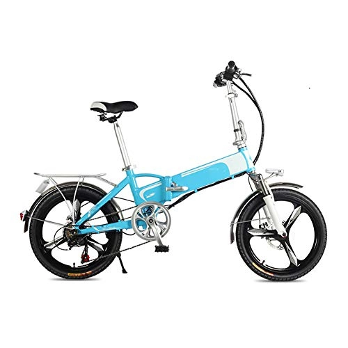 Electric Bike : HWOEK Mini Electric Bike, 20'' Adult Folding Electric Bicycle Dual Disc Brakes with Intelligent Remote Control Alarm Urban Commuter E-Bike Removable Battery, Blue, 10AH