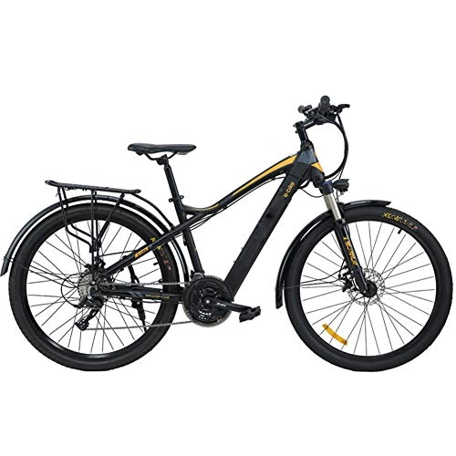 Electric Bike : HWOEK Mountain Electric Bike, 27.5 Inch Travel Electric Bicycle Dual Disc Brakes with Mobile Phone Size LCD Display 27 Speed Removable Battery City Electric Bike for Adults, gray orange, B 9.6AH