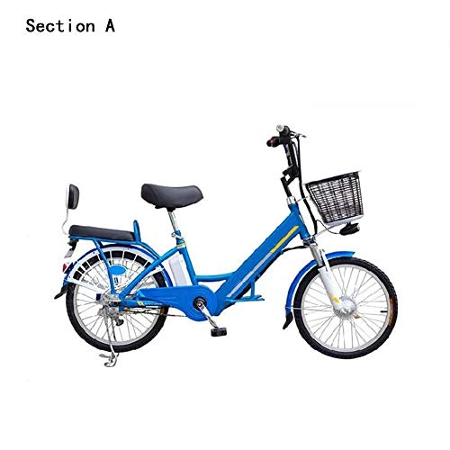 Electric Bike : HWOEK Urban Commuter Electric Bike, Double Shock Absorption 20 / 24 Inch Adults Lightweight E-Bike with LED Instrument Electronic Tail Light Has A Back Seat, Blue, A