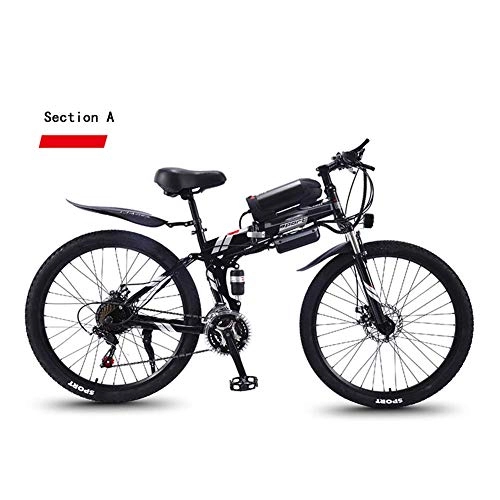 Electric Bike : HY-WWK Adult Travel Electric Bicycle, 27-Speed 350W Motor 36V Hidden Removable Battery 26 inch Mountain Folding E-Bike Dual Disc Brakes Unisex, Black, A, Black