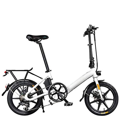 Electric Bike : HY-WWK Adults Folding Electric Bike, 250W Motor 16 inch Aluminum Alloy Frame City Travel Electric Bicycle 6 Speed Dual Disc Brakes 36V Lithium Battery with Rear Seat, White, 7.5Ah, White