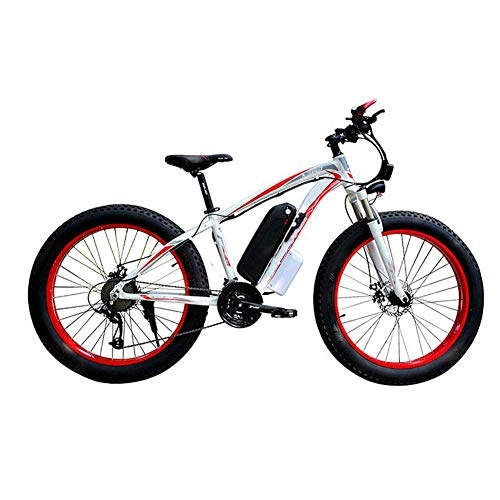 Electric Bike : HY-WWK Electric Bicycle Snow, 4.0 Fat Tire Electric Bicycle Professional 27 Speed Transmission Gears Disc Brake 48V15Ah Lithium Battery Suitable for 160-190 cm Unisex, Black Blue, 36V15Ah350W, White Red