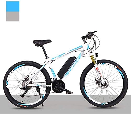 Electric Bike : HY-WWK Electric Mountain Bike for Adult, 36V Removable Lithium Battery 26 inch High Carbon Steel Electric Bicycle 21 / 27 Speed Dual Disc Brakes, White Blue, B 8Ah 36Km, White Blue
