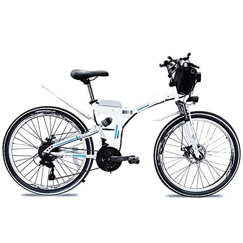 Electric Bike : HY-WWK Folding Electric Mountain Bike, 350W / 500W 8-15Ah 26 inch Fashion Urban Electric Bike Portable Disc Brake Suitable for Men Women City Commuting, Black, 36V15Ah500W, White