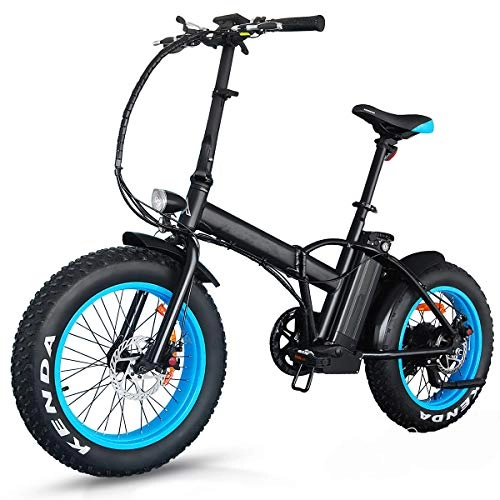 Electric Bike : IKDWD Upgrade 500w 36V Foldable Fat Tire Electric Bike Bicycle- Removable Lithium Battery Electric Bicycle Wiht LED Display 20 Inch Tire E-bike Sports Mountain Bikeblue A