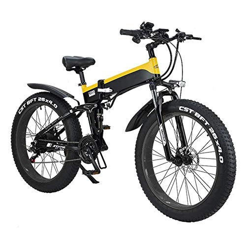 Electric Bike : JIEER 26" Electric Mountain Bike Folding for Adults, 500W Watt Motor 21 / 7 Speeds Shift Electric Bike for City Commuting Outdoor Cycling Travel Work Out-Yellow