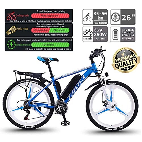 Electric Bike : JIEER 26'' Electric Mountain Bike with 30 Speed Gear And Three Working Modes, E-Bike Citybike Adult Bike with 350W Motor for Commuter Travel-Blue