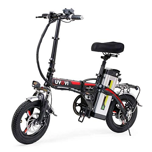 Electric Bike : JIEER Electric Folding Bike, Foldable Bicycle with LED Front Light And LCD Display, Adjustable Height Portable 3 Driving Modes And Double Disc Brake-Black