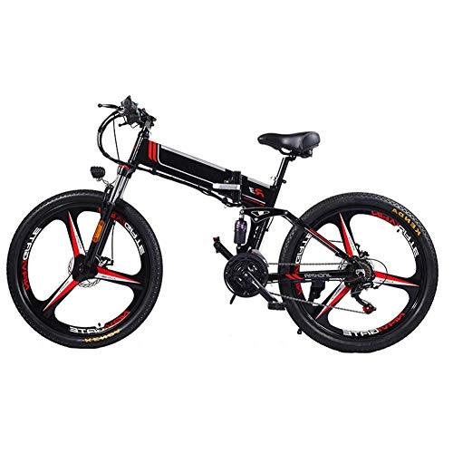Electric Bike : JIEER Electric Mountain Bike Folding Ebike 350W 48V Motor, LED Display Electric Bicycle Commute Ebike, 21 Speed Magnesium Alloy Rim for Adult, 120Kg Max Load, Portable Easy To Store-Black