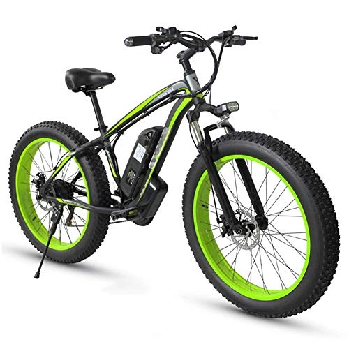 Electric Bike : JIEER Electric Off-Road Bikes 26" Fat Tire E-Bike 350W Brushless Motor 48V Adults Electric Mountain Bike 21 Speed Dual Disc Brakes, Aluminum Alloy Bicycles All Terrain for Men''s-Green