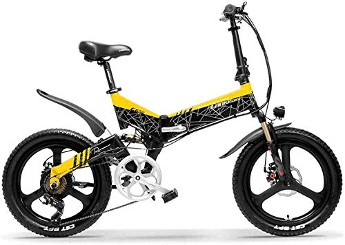Electric Bike : JINHH 20 Inch Folding Electric Bike 400W 48V 10.4Ah / 14.5Ah Li-ion Battery 5 Level Pedal Assist Front & Rear Suspension (Color : Red, Size : 10.4Ah Standard)