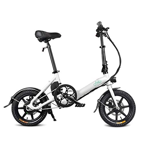 Electric Bike : JNWEIYU Electric Bicycle Adult Waterproof 14 inch Folding Electric Bike with 250W 36V / 7.8AH Lithium-Ion Battery - 3 Gear Electric Power Assist (Color : White)