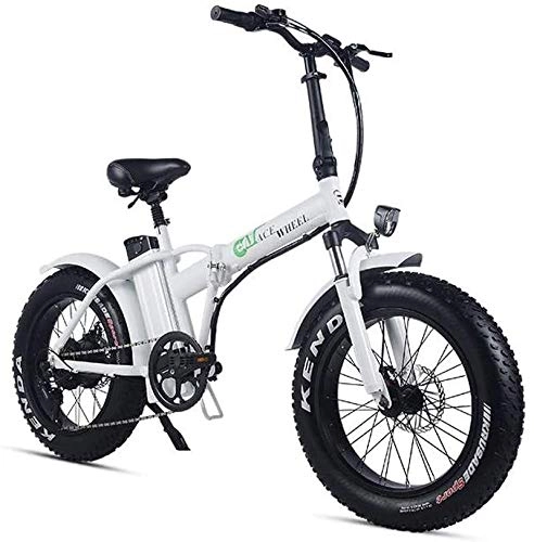 Electric Bike : JNWEIYU Electric Bicycle Adult Waterproof Folding Electric Bike 500w 48v 15ah 20" * 4.0 Fat Tire e-bike LCD Display with 5 Levels speed (Color : White)