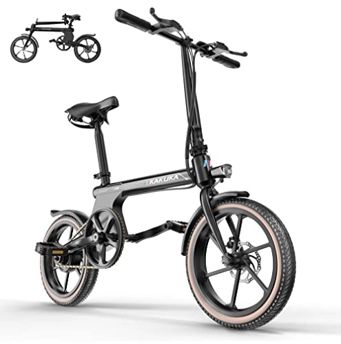 Electric Bike : KAKUKA Electric Bike Foldable 16" Tire Electric Bicycle with Hidden Battery, 40km Long Range, 40 Pounds Lightweight & Portable, Dual DISC Brake & Pedal Assist Electric Commuter Bike for Adults