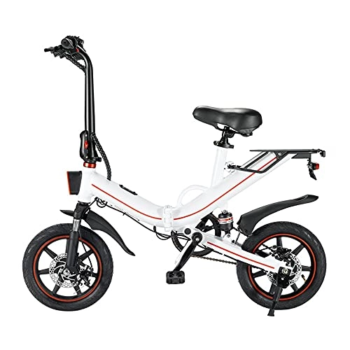 Electric Bike : Kjy123 14" Adults Folding Electric Bike - Portable Electric Bicycle / Commute Ebike with 400W Motor, Easy to Store in Caravan, Motor Home, Boat, Car. (Color : White)