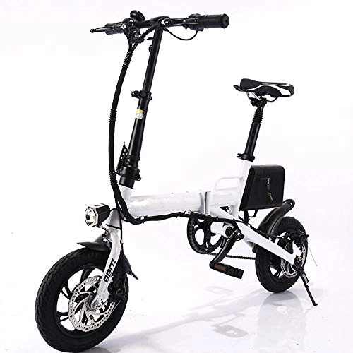 Electric Bike : KNFBOK electric mopeds for adults Electric bicycle light folding adult station wagon mini 36v front and rear mechanical double disc brake three riding modes 15-20 km 6A White