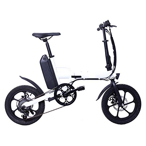 Electric Bike : KNFBOK electric mountain bike Variable speed folding electric bicycle 16 inch lithium battery bicycle three mode driving mini single wheel LED highlight double disc brake White