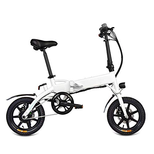 Electric Bike : KNFBOK folding electric bike 14-inch electric bicycle folding bike, electric bike with 250W engine, 36V 7.8Ah lithium battery, with mobile phone holder and USB charging port White