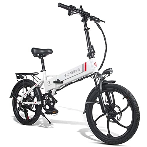 Electric Bike : KOIJWWF Folding Electric Bike, Up to 25km / h, 7 Speed Adjustable 20 Inch 350W with Rechargeable 48V 10.4AH Lithium Battery, White