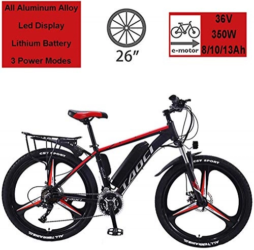 Electric Bike : KOWE Electric Bikes, Magnesium Alloy Ebikes Bicycles All Terrain, 26In Bike Suitable for Adults, 36V 350W / 13Ah Removable Lithium-Ion Battery, Black, 8AH / 50KM